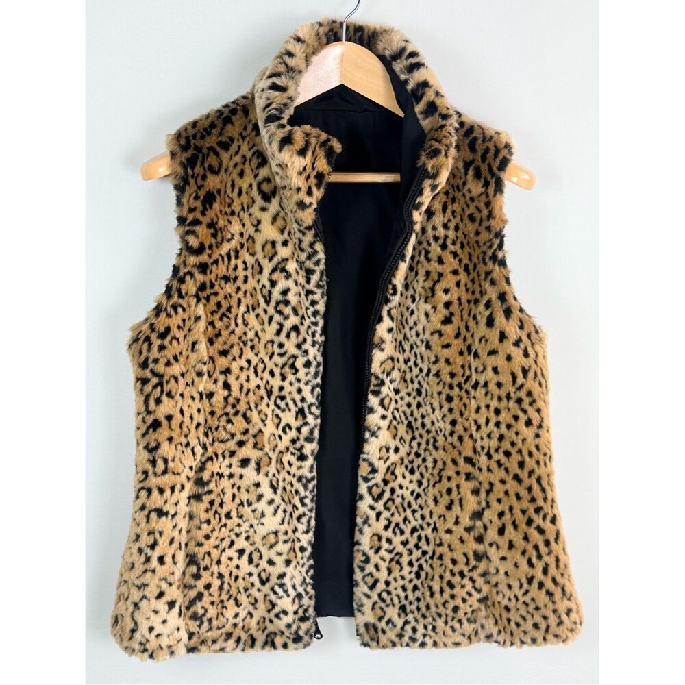 Kristen Blake Reversible Leopard Faux Fur Zip Vest M/M